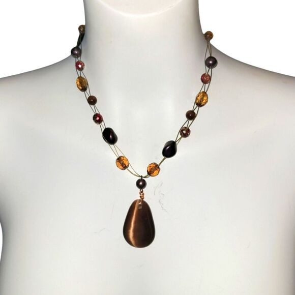 No Brand Jewelry - Tiger's Eye Stone and Beaded Wire Necklace Brown shades